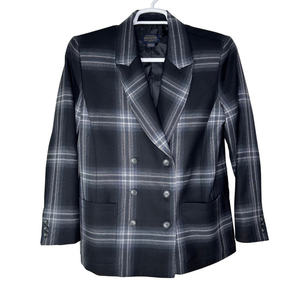 Pendleton Blazer Womens Petite 14 Plaid‎ Wool Double Breasted Jacket Academia - Picture 1 of 5